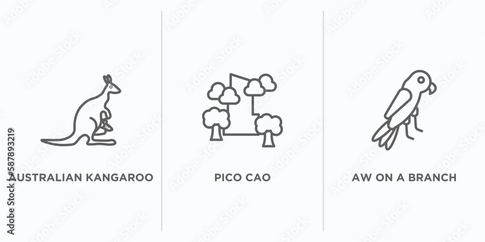 culture outline icons set. thin line icons such as australian kangaroo, pico cao, aw on a branch vector. linear icon sheet can be used web and mobile