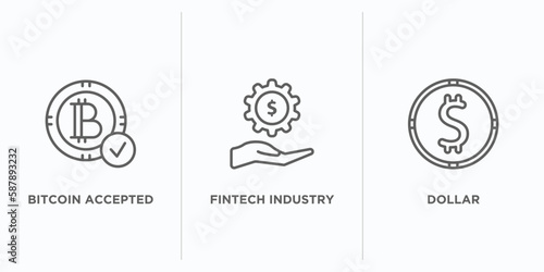 cryptocurrency outline icons set. thin line icons such as bitcoin accepted, fintech industry, dollar vector. linear icon sheet can be used web and mobile