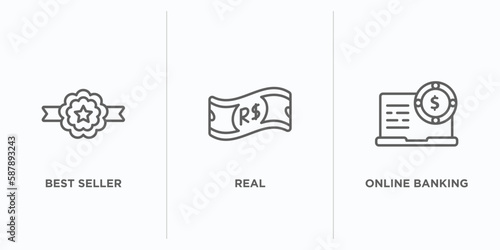 cryptocurrency outline icons set. thin line icons such as best seller, real, online banking vector. linear icon sheet can be used web and mobile
