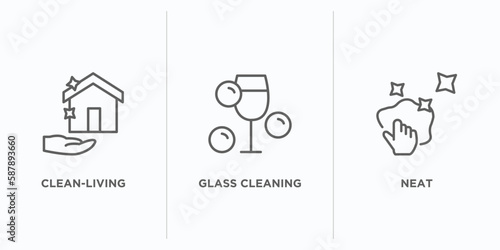 cleaning outline icons set. thin line icons such as clean-living, glass cleaning, neat vector. linear icon sheet can be used web and mobile