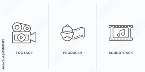 cinema outline icons set. thin line icons such as footage, producer, soundtrack vector. linear icon sheet can be used web and mobile