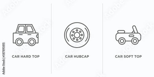 car parts outline icons set. thin line icons such as car hard top, car hubcap, soft top vector. linear icon sheet can be used web and mobile photo