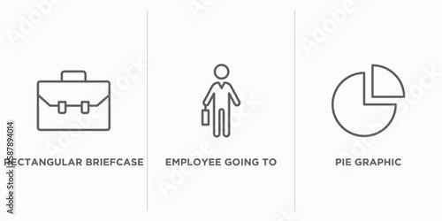 business outline icons set. thin line icons such as rectangular briefcase, employee going to work, pie graphic vector. linear icon sheet can be used web and mobile