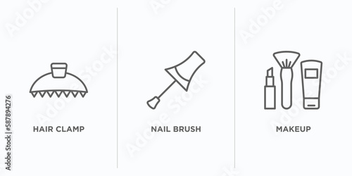 beauty outline icons set. thin line icons such as hair clamp, nail brush, makeup vector. linear icon sheet can be used web and mobile