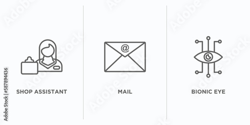artificial intellegence outline icons set. thin line icons such as shop assistant, mail, bionic eye vector. linear icon sheet can be used web and mobile