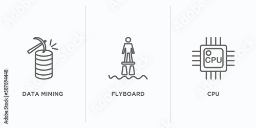 artificial intellegence outline icons set. thin line icons such as data mining, flyboard, cpu vector. linear icon sheet can be used web and mobile