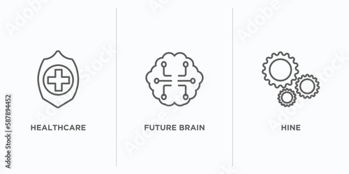 artificial intellegence outline icons set. thin line icons such as healthcare, future brain, hine vector. linear icon sheet can be used web and mobile