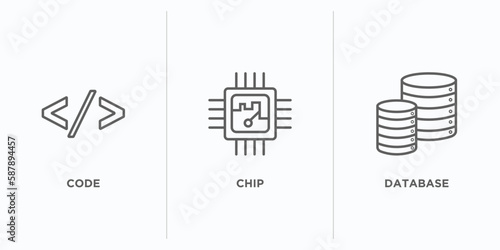 artificial intellegence outline icons set. thin line icons such as code, chip, database vector. linear icon sheet can be used web and mobile