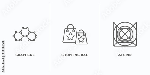 artificial intellegence outline icons set. thin line icons such as graphene, shopping bag, ai grid vector. linear icon sheet can be used web and mobile