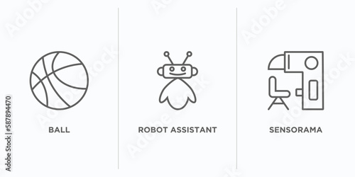 artificial intellegence outline icons set. thin line icons such as ball, robot assistant, sensorama vector. linear icon sheet can be used web and mobile