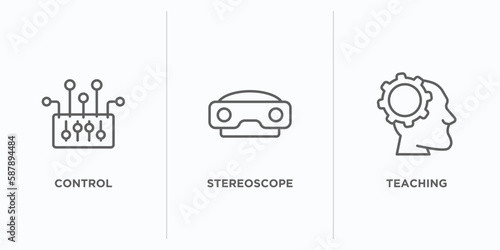 artificial intelligence outline icons set. thin line icons such as control, stereoscope, teaching vector. linear icon sheet can be used web and mobile