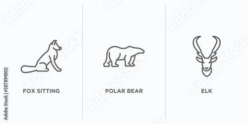 animals outline icons set. thin line icons such as fox sitting, polar bear, elk vector. linear icon sheet can be used web and mobile