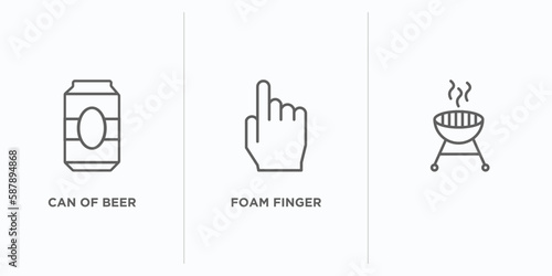 american football outline icons set. thin line icons such as can of beer, foam finger, vector. linear icon sheet can be used web and mobile