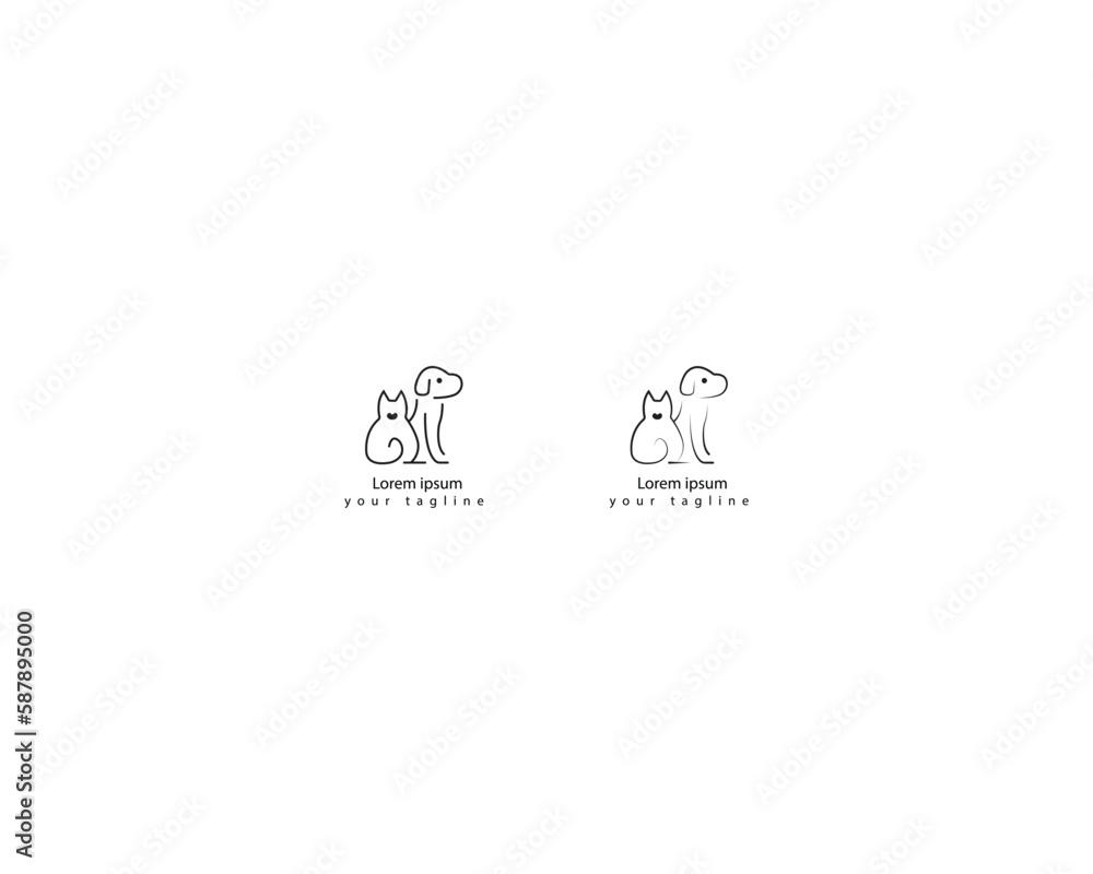 Dog and cat logo design template vector, line of pet logo design suitable for pet shop, store, cafe, business, hotel, veterinary clinic, Domestic animals vector illustration logotype, sign or symbol Dog and cat logo design template vector, line of pet logo design suitable for pet shop, store, cafe, business, hotel, veterinary clinic, Domestic animals vector illustration logotype, sign or symbol