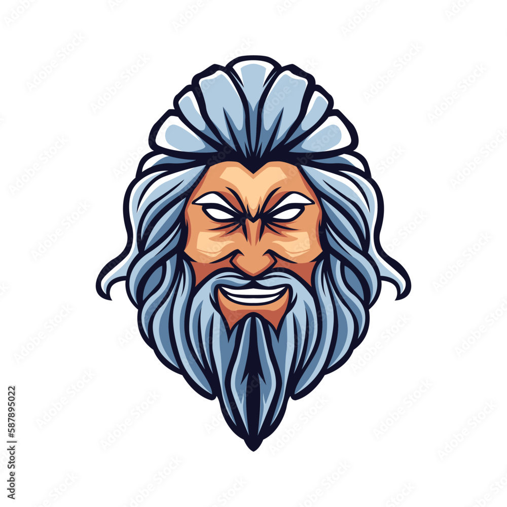 A greek god of zeus logo with long beard and hair A greek god of zeus logo with long beard and hair