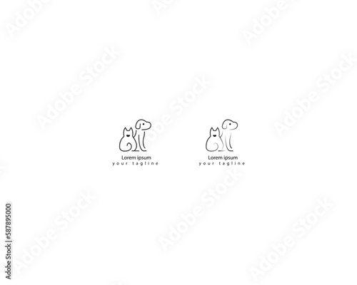 Dog and cat logo design template vector, line of pet logo design suitable for pet shop, store, cafe, business, hotel, veterinary clinic, Domestic animals vector illustration logotype, sign or symbol
