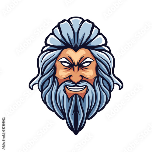 A greek god of zeus logo with long beard and hair
