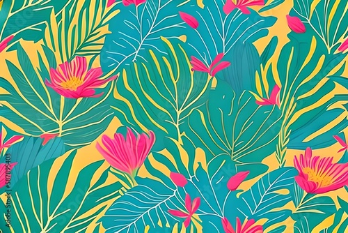 seamless pattern with flowers  seamless floral pattern  seamless pattern with leaves  seamless floral pattern  Modern colorful tropical floral pattern. Cute botanical abstract contemporary seamless