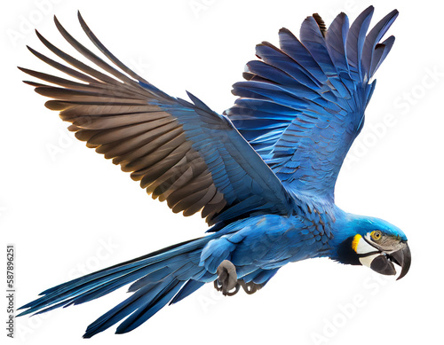 blue and yellow macaw on a transparent background For decorating projects easily. generative AI