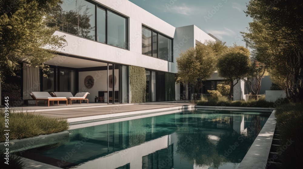 A modern villa with a stunning southeast view, an infinity pool, and luxurious gardens - this home is a dream come true. The sleek and contemporary design of the villa perfectly complements the lush g