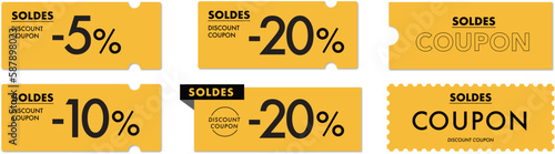 フランスのセールに使える黄色のクーポンベクターアイコンセット