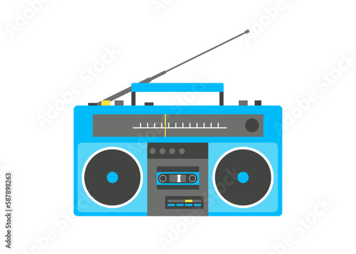 Old fashioned, boombox from 90s, flat vector illustration.
