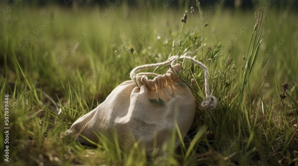 Obraz premium Ecological bag in grass Generated AI