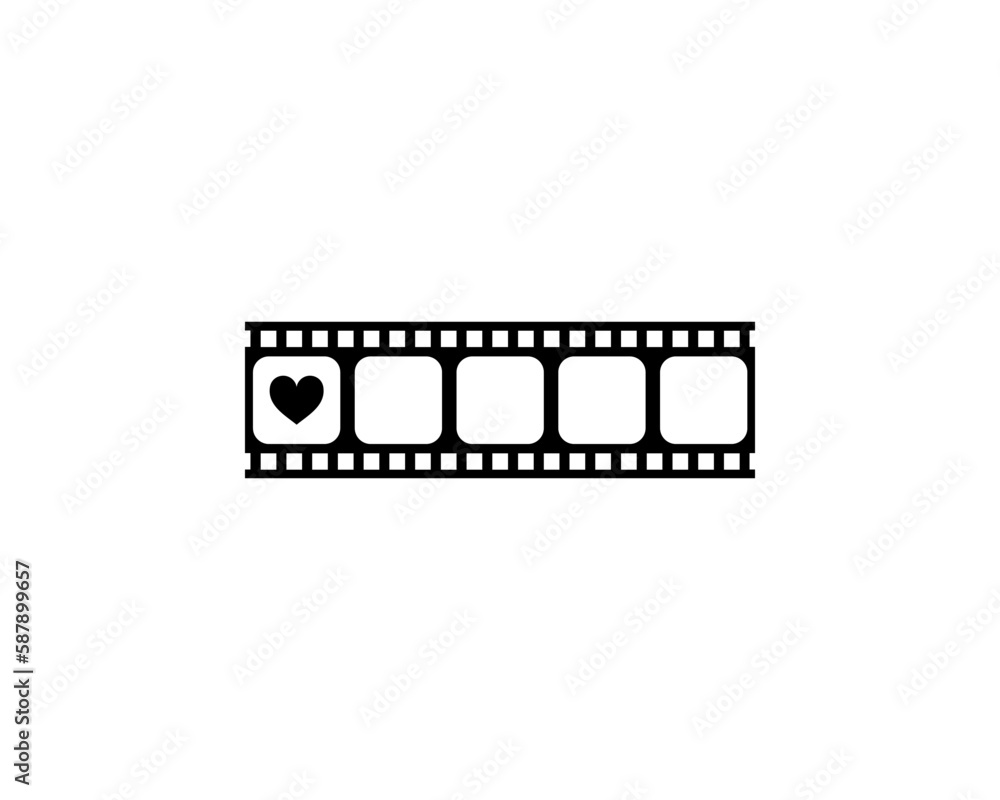 Heart Shape in the Filmstrip Silhouette, Movie Sign for Romantic or Romance or Valentine Series, Love or Like Rating Level Icon Symbol for Romanticism Movie Story. Vector Illustration Heart Shape in the Filmstrip Silhouette, Movie Sign for Romantic or Romance or Valentine Series, Love or Like Rating Level Icon Symbol for Romanticism Movie Story. Vector Illustration
