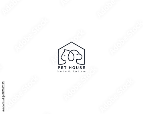 Dog and cat logo design template vector, line of pet logo design suitable for pet shop, store, cafe, business, hotel, veterinary clinic, Domestic animal vector illustration logotype, sign or symbol.