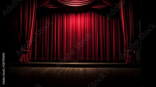 Magic theater stage red curtains Generated AI