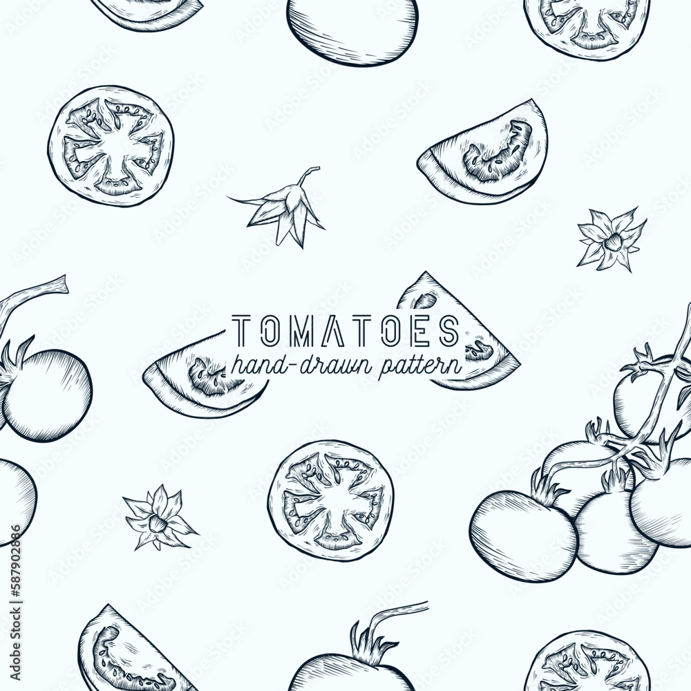 Tomatoes seamless pattern. hand drawn sketch illustration.