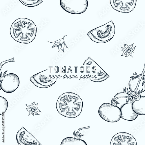 Tomatoes seamless pattern. hand drawn sketch illustration.