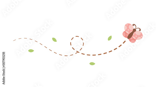 Flying Butterfly trail with dashed line route. Nature Spring Summer Design Element