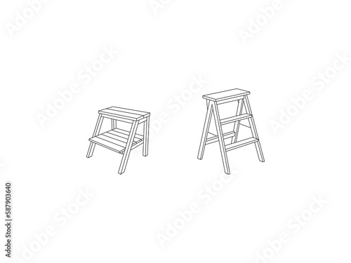 Two Step stool,illustration, vector on white background . chair icon . Wood Chair stool . stool chair icon,chair Line art, clip art, Adjustable Chair, Hand-drawn design elements.