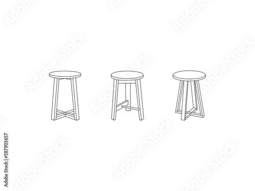 Three legged stool outline icon. chair icon. stool line icon. Clipart image isolated on white background.stool chair icon,chair Line art, clip art, Adjustable Chair, Hand-drawn design elements.