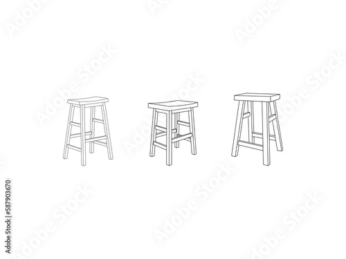 Fashion single dining tabouret on 4 sticks on light room backdrop. stool icon outline design vector. stool chair icon,chair Line art, clip art, Adjustable Chair, Hand-drawn design elements.