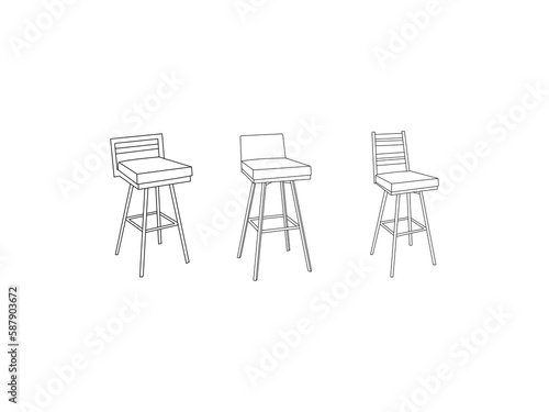 A set of bar chairs.Night club, drinking establishment, pub furniture contour symbol.Vector simple flat graphic illustration.Vector Bar Stool Element In Trendy Style.Isolated on white background.