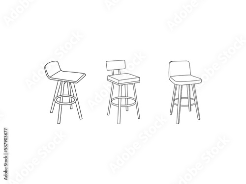 Bar stool icon.A set of bar chairs.Night club, drinking establishment, pub furniture contour symbol.Vector simple flat graphic illustration.Vector Bar Stool Element In Trendy Style.white background.