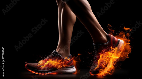 Runner. Side view of a jogger legs with the power in the veins isolated on black Generated AI