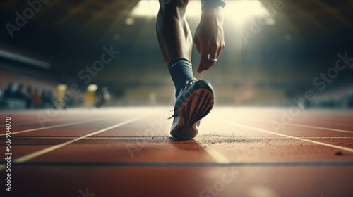 Sprinter leaving starting blocks on the running track Generated AI