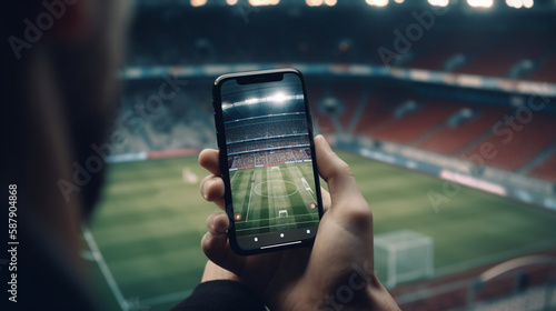 Leinwand Poster Watch a live sports event on your mobile device betting on football matches Gene