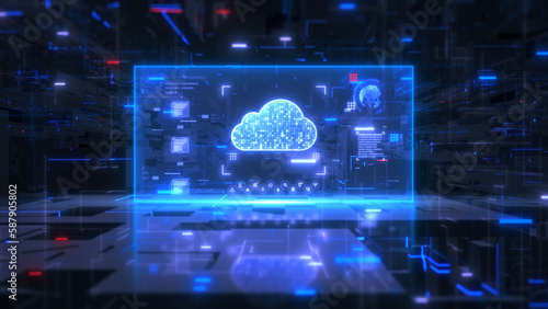 Technology digital data analysis, Big data transfer and storage with cloud computing, and Digital data network connection. Technology abstract background, 3d rendering