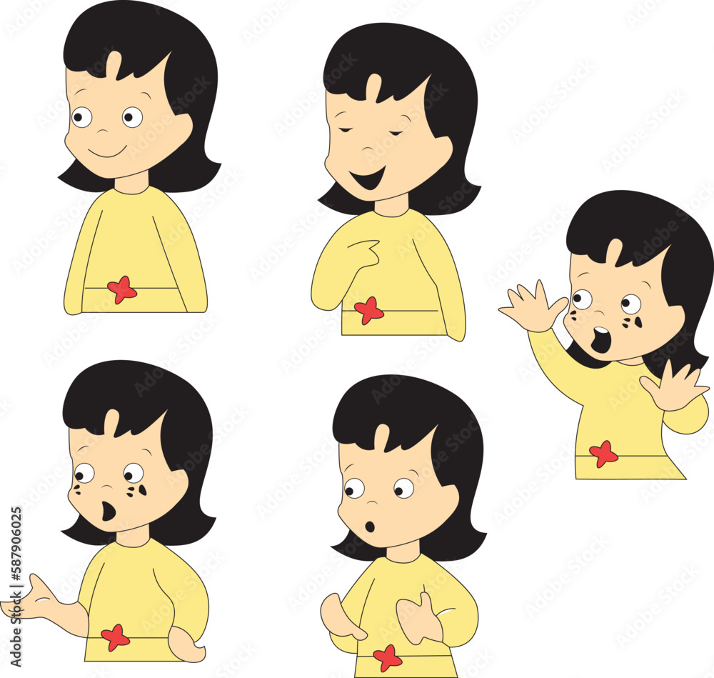 Cute girl pack (Point Herself, Confused, Shocked, asking) illustration Cute girl pack (Point Herself, Confused, Shocked, asking) illustration