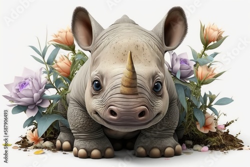 rhino and flower