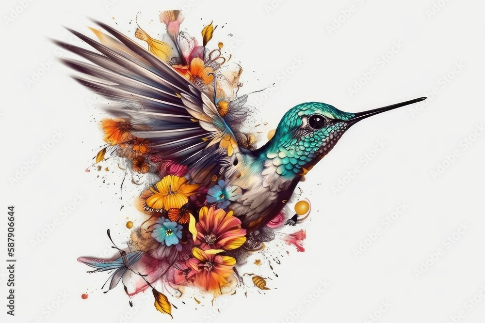 Obraz premium Floral Hummingbird Sublimation Clipart