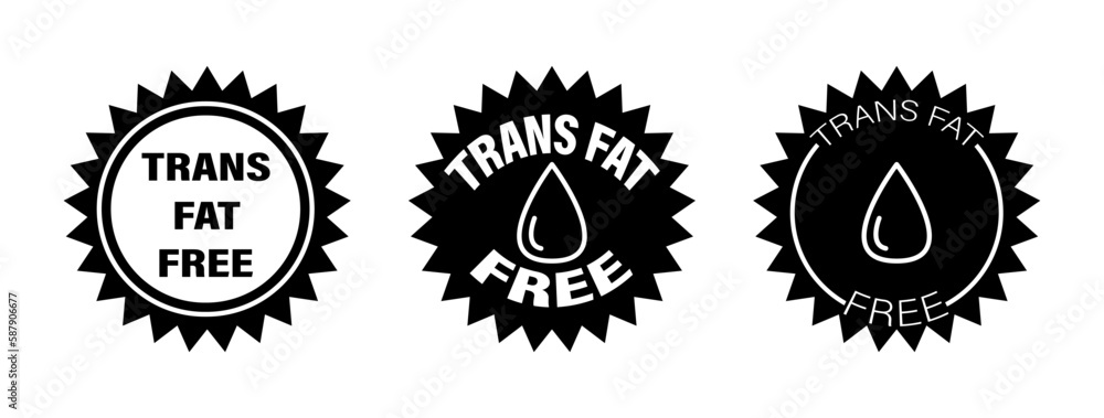 Trans fat free. Set of round icons with a drop Trans fat free. Set of round icons with a drop