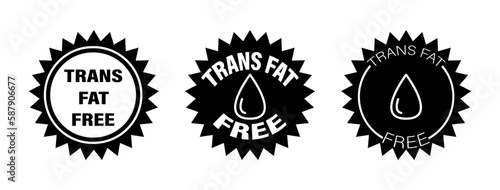 Trans fat free. Set of round icons with a drop