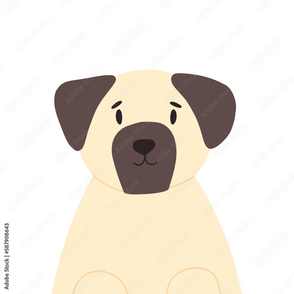 Obraz premium Cute pug dog in flat style. Vector illustration isolated on white background. Pet dog or puppy.