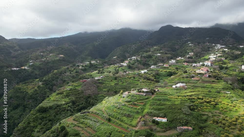 A volcanic gorge covered with dense green vegetation. La Galga, La Palma, Canary Islands, Spain. A volcanic gorge covered with dense green vegetation. La Galga, La Palma, Canary Islands, Spain.