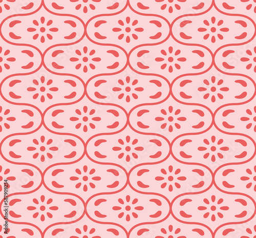 Japanese Flower Curl Line Mosaic Vector Seamless Pattern